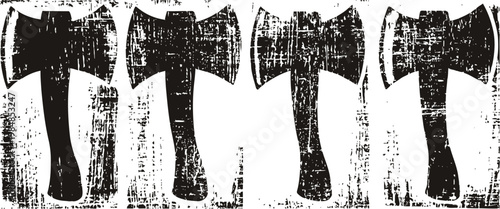 four black axes silhouettes with distressed vintage texture in vertical row