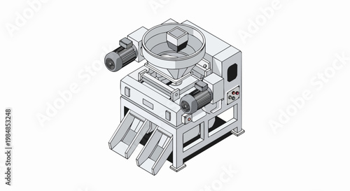 Industrial Vibratory Bowl Feeder and Automated Sorting Machine Isometric Illustration