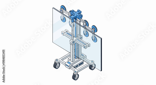Industrial Vacuum Glass Lifter Robot Isometric Illustration - Automated Heavy Lifting Equipment for Construction and Glazing