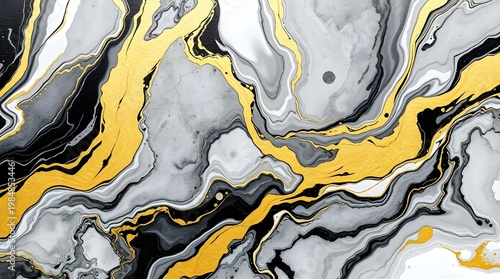 Luxury Gold and Black Abstract Fluid Art with White Accents – Elegant Marble Ink Texture