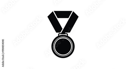 A stark black silhouette of a medal featuring a ribbon and circular base representing achievement and victory silhouette high quality professional