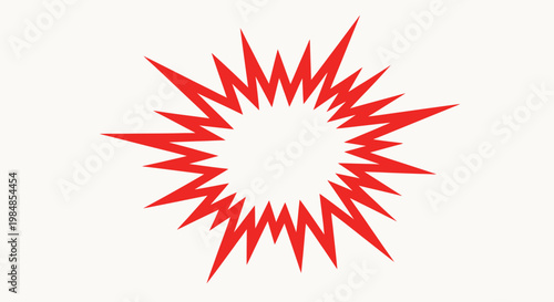 A red starburst shape on a white background