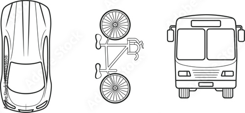 Simple Black and White Technical Illustration of Three Vehicles from Above