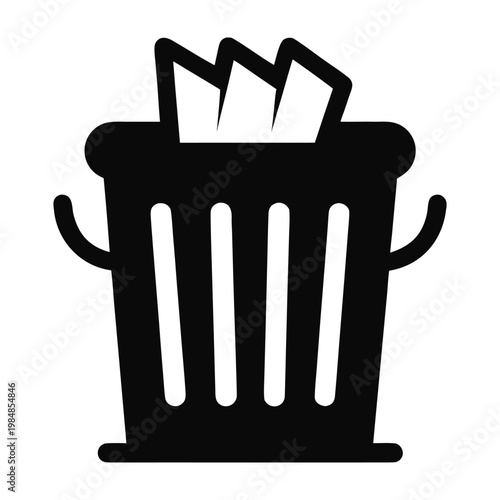 Silhouette of a trash bin with a paper icon. isolated on White Background