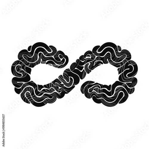 minimalist-infinity-loop-with-a-brain-texture-silh isolated on White Background