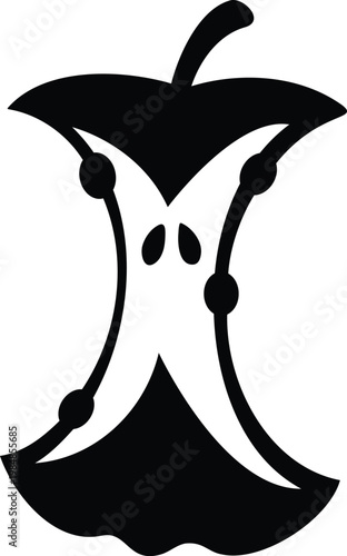 Bitten apple core silhouette vector illustration