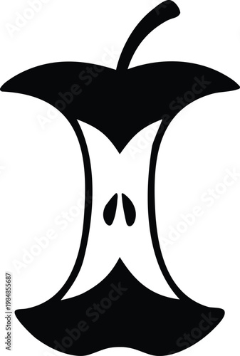 Apple core silhouette vector illustration black and white