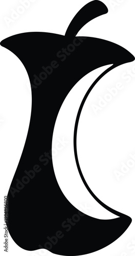 Apple core silhouette vector illustration black and white