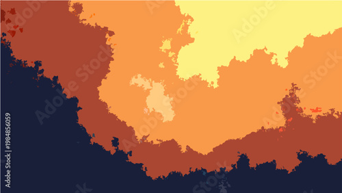 Vector Fiery Horizon An artistic interpretation of a radiant sunset. The sky is a canvas of fiery hues, where vibrant oranges and yellows melt into each other.