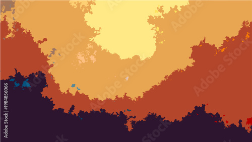 Vector Abstract illustration evoking a sense of warmth, with swirling layers of color suggesting a sunset or landscape, providing a sense of depth.
