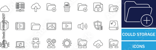 Cloud storage icons set cloud, storage, data, digital, network, hosting, backup related premium editable vector graphics.