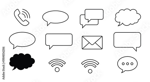 A collection of communication and technology icons in a minimalist style including a dark floral silhouette high quality professional detailed modern