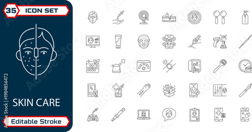 Skin Care Dermatology Telehealth Booking and Service App UI Line Icons with Editable Stroke