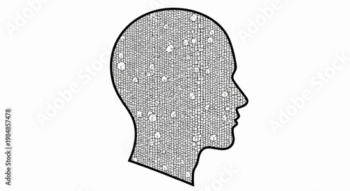 A minimalist vector illustration of a human head in profile with a dotted pattern filling the brain area