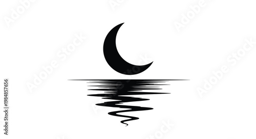Minimalist depiction of a crescent moon and its reflection on water