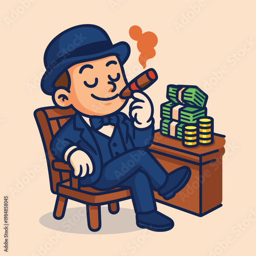 Rich tycoon businessman smoking vector cartoon