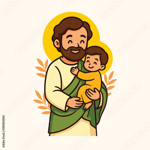 Saint joseph holding baby jesus cartoon vector illustration