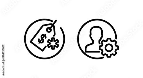 Custom pricing and tailored pricing icons with tailored discount commerce exchange investment shopping