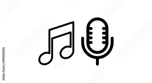 Music note and microphone icons with microphone recording performance broadcast communication instrument composition illustration entertainment