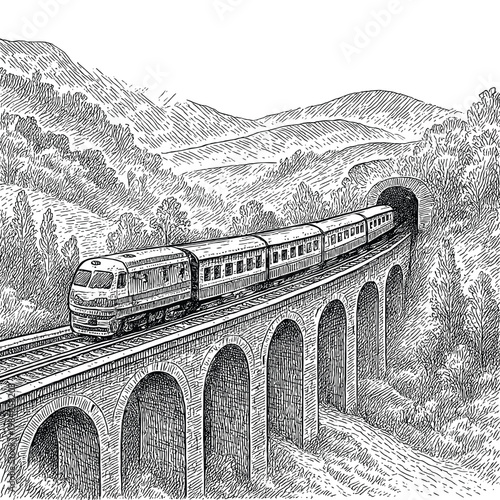 Train on nine arch bridge Sri Lanka vector illustration