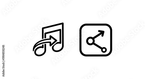 Share track and share button icons with playlist connection download transfer interface illustration minimalist technology communication function