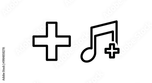 Create new music playlist icons with plus sign music note add icon playlist interface collection organization management isolated background function plus symbol