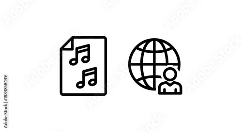 Playlist icons with music notes and globe symbol playlist collection internet communication entertainment streaming document interface navigation