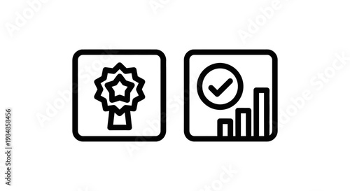Achievements icon with star badge and success graph achievements checkmark verified approved performance progress increase recognition business analytics statistics positive accomplishmen