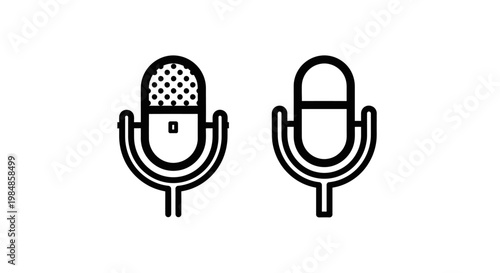 Microphone icons: vintage and modern styles with microphone recording broadcast performance equipment illustration collection technology communication entertainment accessory representation