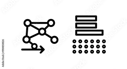 Network connection and data processing icons with connection processing analysis algorithm technology information communication structure internet computer illustration abstract business