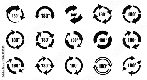 A collection of circular arrows indicating 180 degree rotation presented as a bold graphic silhouette high quality professional detailed modern elegant stylish