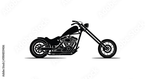 A striking black silhouette of a custom chopper motorcycle showcasing its elongated frame and detailed components silhouette high quality professional modern