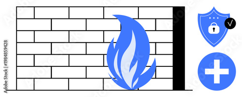 Firewall concept. Firewall ensuring data protection and online safety through secure barriers. Firewall safeguarding networks from cyber threats. For cybersecurity, technology, IT, protection