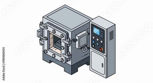 Isometric Industrial Muffle Furnace and Control Panel Vector Illustration