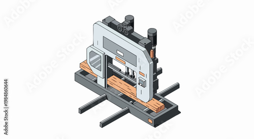 Isometric Industrial Sawmill Machine for Timber Processing and Wood Cutting Illustration