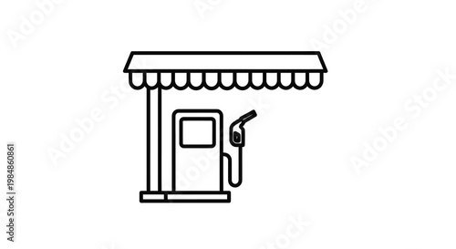 Simple line drawing of a gas station pump with a canopy