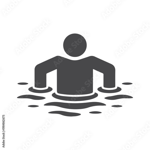 Drowning Man Floating in Water Icon – Emergency Rescue Symbol for Danger, Lifesaving, Water Safety Alert, Swimming Hazard Sign Design.