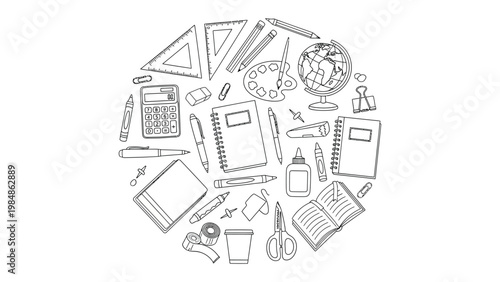 Study Essentials: A meticulously arranged collection of essential study supplies, offering a glimpse into the tools needed for learning, creativity, and organization. 