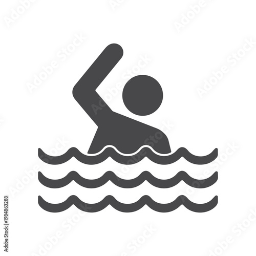 Drowning Man Floating in Water Icon – Emergency Rescue Symbol for Danger, Lifesaving, Water Safety Alert, Swimming Hazard Sign Design.