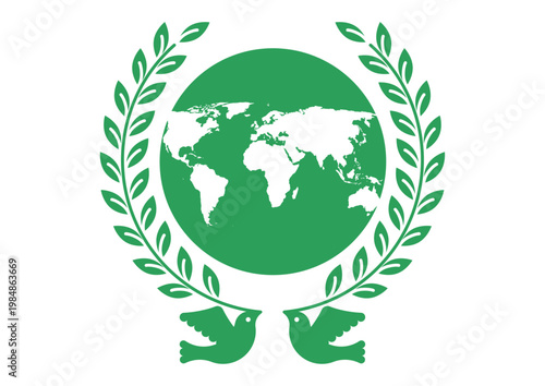 平和の鳩と葉と世界地図のアイコン