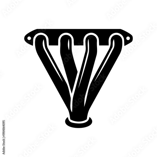 Black Silhouette Swept Tubular 4-Cylinder Exhaust Header Vector Icon 