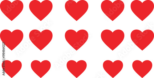 Collection of vibrant red heart shapes in various sizes for Valentine Day wedding romance and healthcare themed creative graphic design projects.