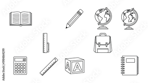 School Essentials Illustrated: A simple yet elegant illustration presents a collection of essential school supplies, each meticulously drawn to capture the essence of learning and education.