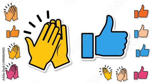 colorful thumbs up and clapping hands social media icons