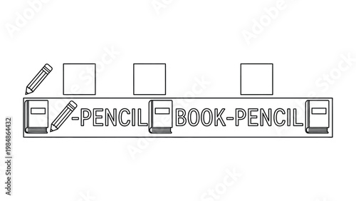 Education Arrangement: A creative illustration showing a lineup of books and pencils, each aligned neatly in an educational setting. 