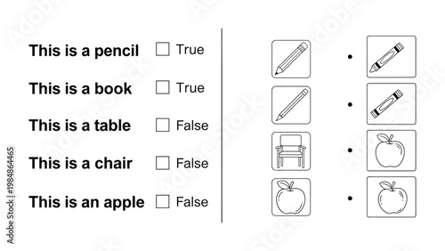 Learning Essentials: A simple and engaging educational illustration designed to teach basic object identification and encourage visual association and logical thinking. 