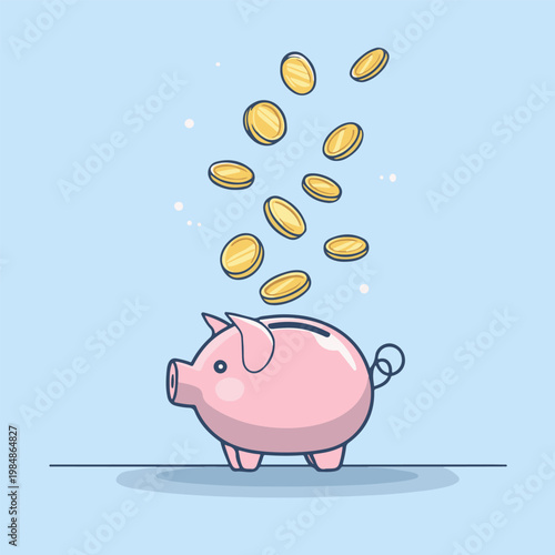 Pink Piggy Bank with Falling Gold Coins Savings Concept Background