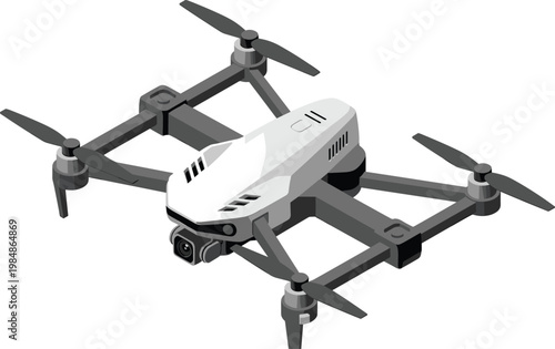 Modern isometric quadcopter drone vector with camera for aerial photography delivery services and high tech unmanned aerial vehicle concept designs.