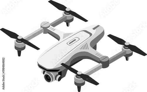 Modern isometric quadcopter drone vector with camera for aerial photography delivery services and high tech unmanned aerial vehicle concept designs.