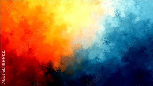 Abstract fiery and icy blend vibrant color contrast, dramatic visual effect and dynamic temperature gradient artistic cloud texture, bold brushstroke pattern, striking warm and cool tones.